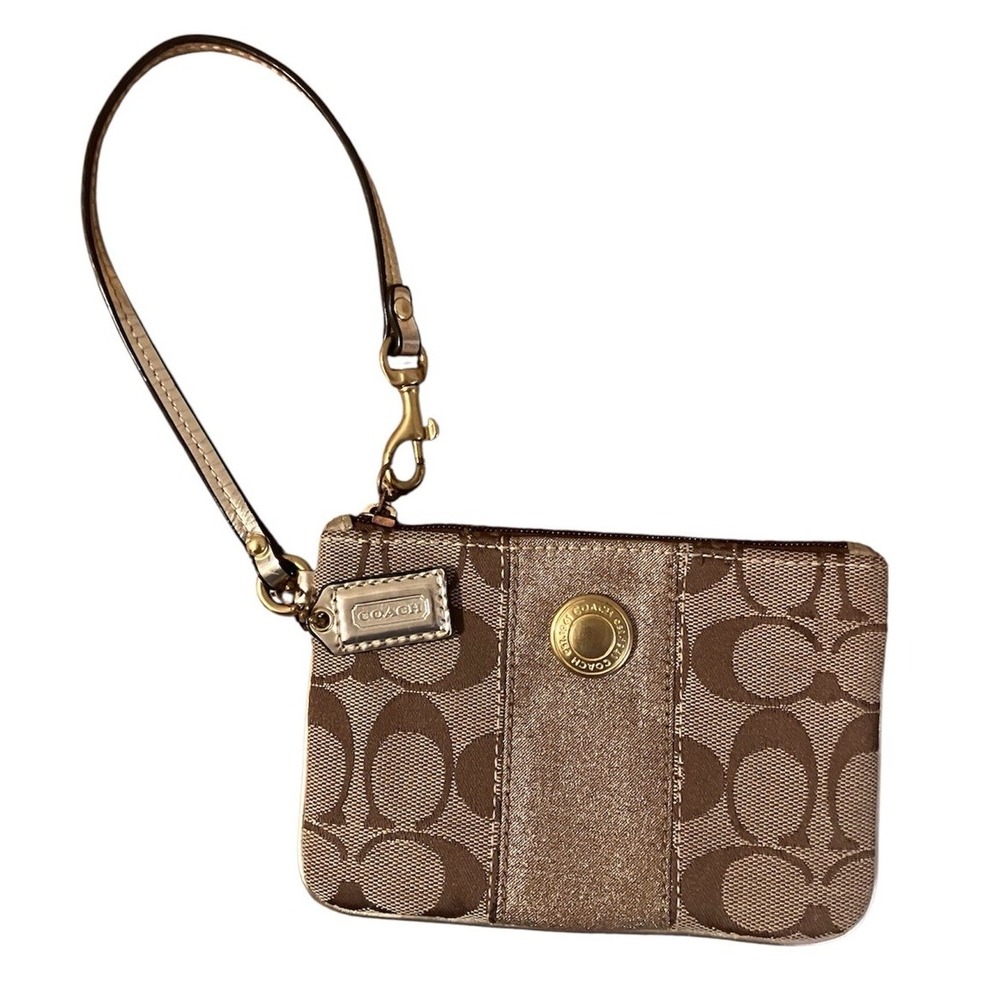 Coach Wristlet Y2K Gold Signature Logo Canvas Pouch Clutch Wallet Bag